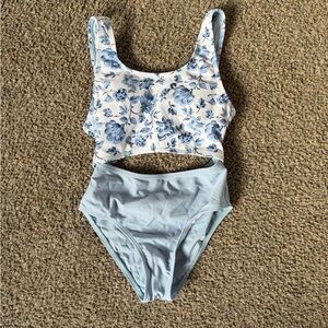 Girls floral Blue and White Swimsuit
